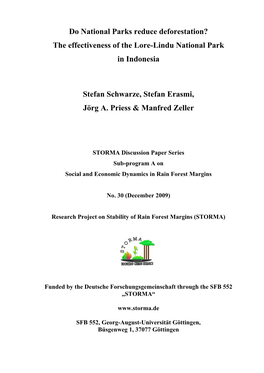 Do National Parks Reduce Deforestation? the Effectiveness of the Lore-Lindu National Park in Indonesia