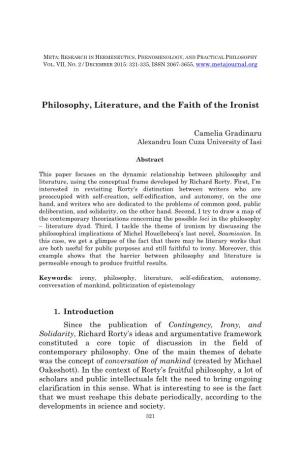 Philosophy, Literature, and the Faith of the Ironist