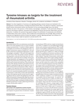 Tyrosine Kinases As Targets for the Treatment of Rheumatoid Arthritis Christina D’Aura Swanson, Ricardo T