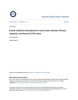 E-Book Collection Development in East Asian Libraries Chinese, Japanese, and Korean (CJK) Cases