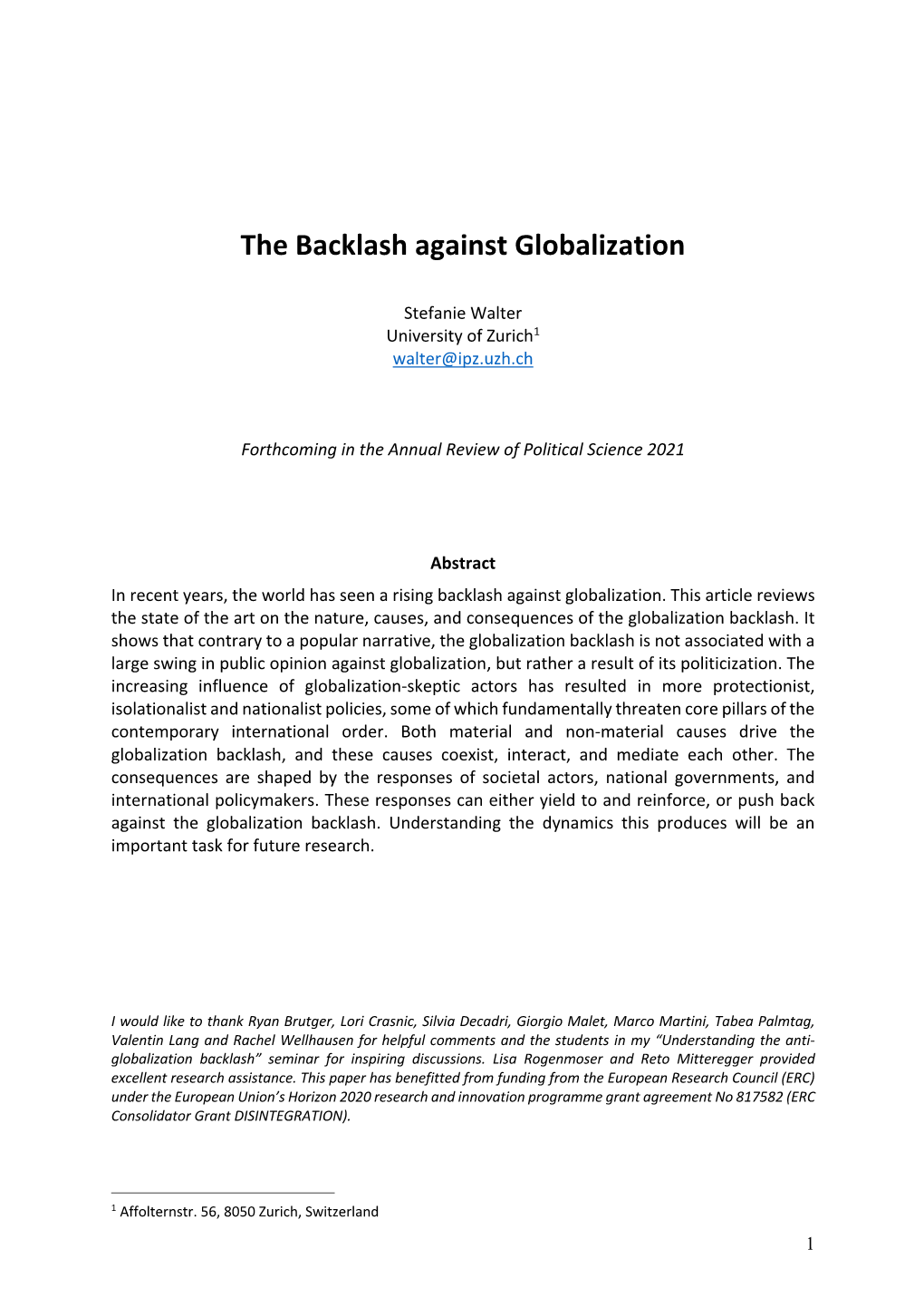 The Backlash Against Globalization