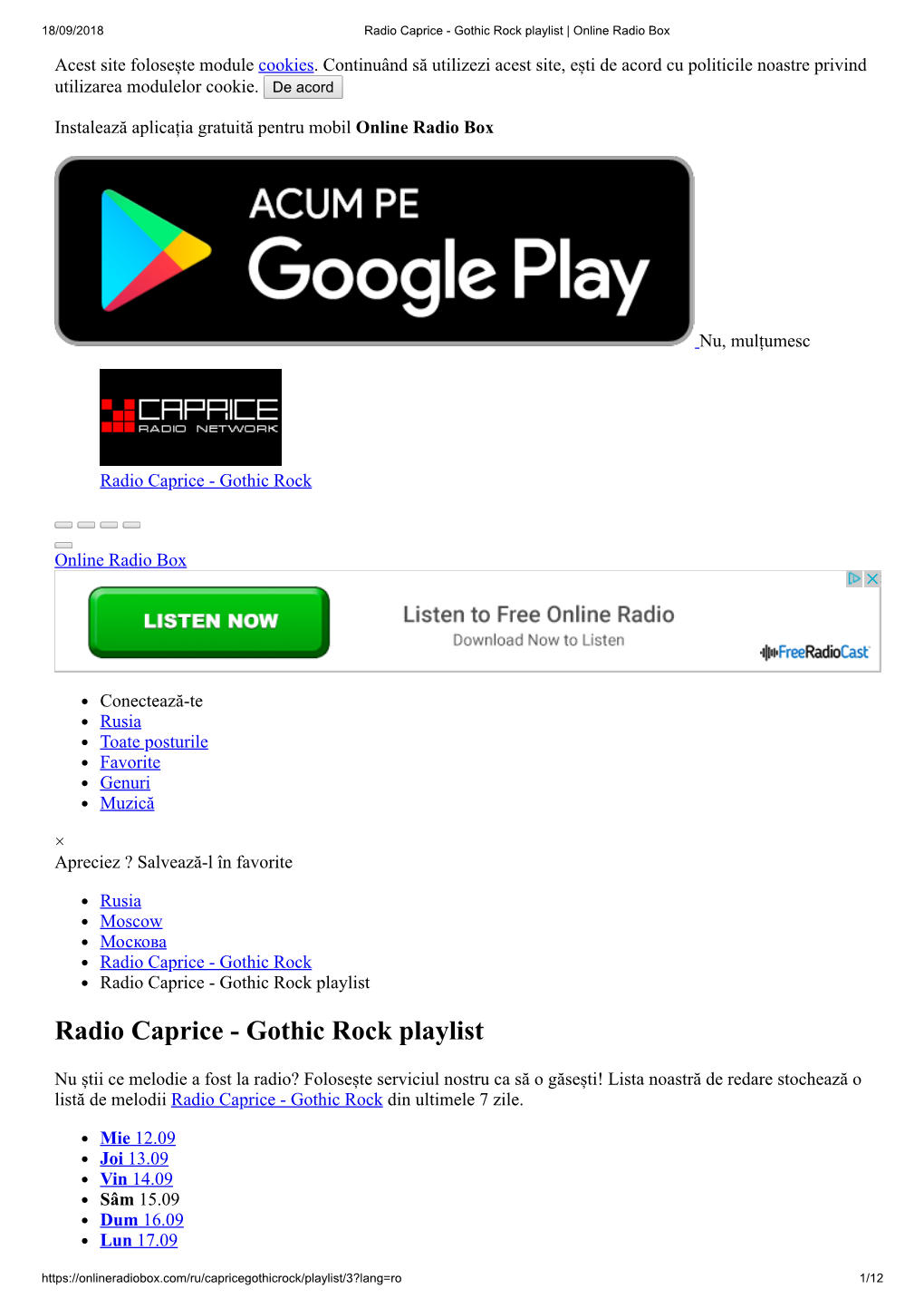 Radio Caprice - Gothic Rock Playlist | Online Radio Box