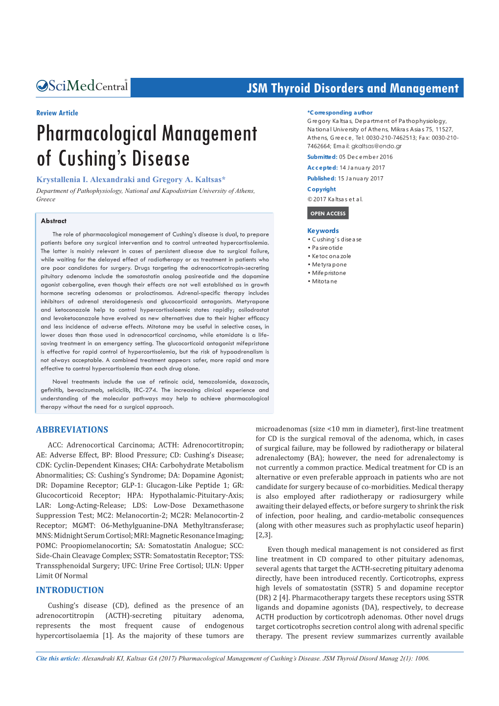 Pharmacological Management of Cushing's Disease