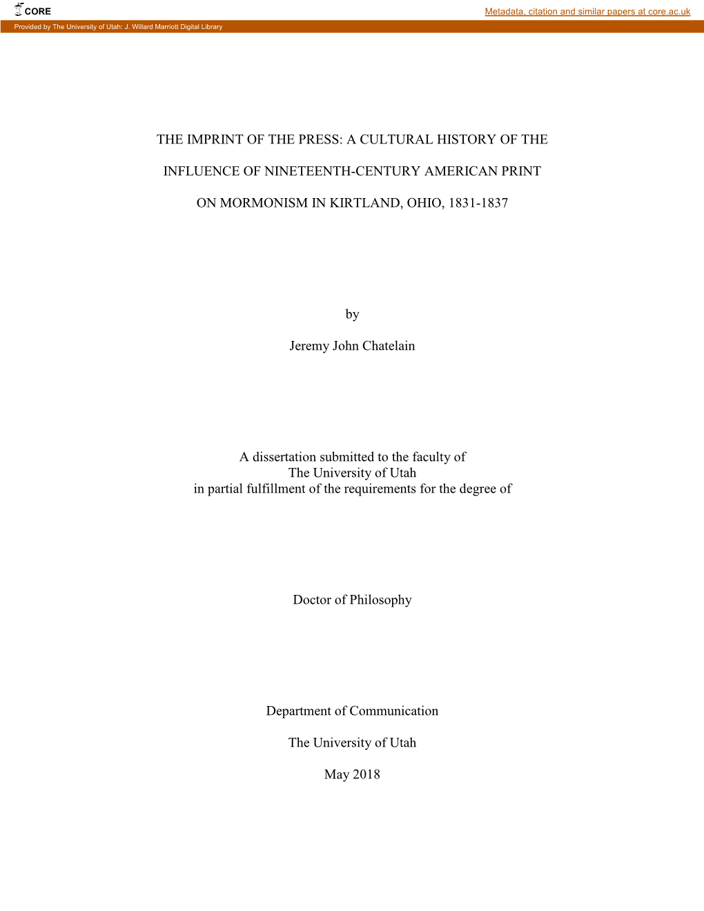 A Cultural History of the Influence of Nineteenth-Century American Print on the Trajectory of The