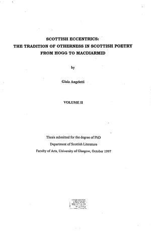 Scottish Eccentrics: the Tradition of Otherness in Scottish Poetry from Hogg to Macdiarmid