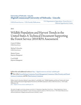 Wildlife Population and Harvest Trends in the United States a Technical Document Supporting the Forest Service 2010 RPA Assessment Curtis H