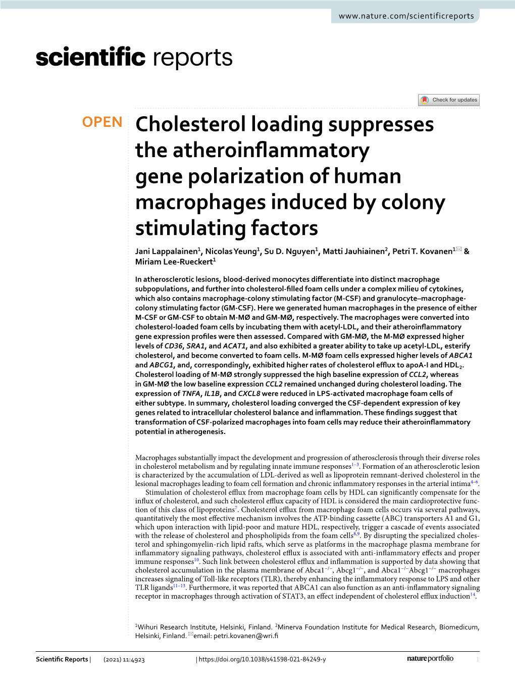 Cholesterol Loading Suppresses the Atheroinflammatory Gene