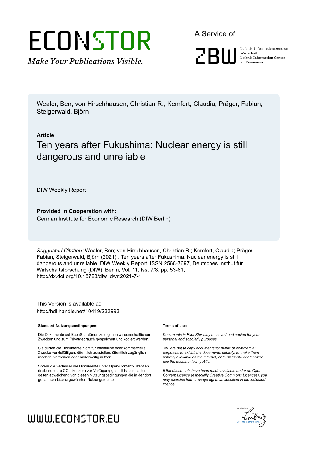 Ten Years After Fukushima: Nuclear Energy Is Still Dangerous and Unreliable