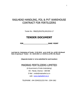 Railhead Handling, Fol & Pvt Warehouse Contract For
