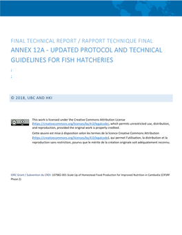 Updated Protocol and Technical Guidelines for Fish Hatcheries ; ;