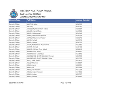 WESTERN AUSTRALIA POLICE CAS Licence Holders List of Security Officers for May Licence Type Full Name Licence Number