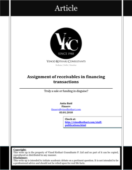 Assignment of Receivables in Financing Transactions