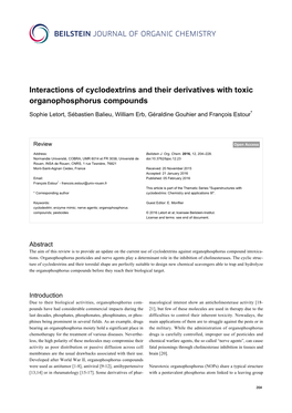 Interactions of Cyclodextrins and Their Derivatives with Toxic Organophosphorus Compounds