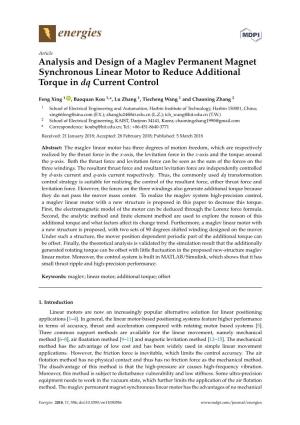 Analysis and Design of a Maglev Permanent Magnet Synchronous Linear Motor to Reduce Additional Torque in Dq Current Control