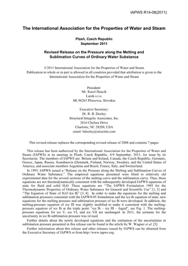 Revised Release on the Pressure Along the Melting and Sublimation Curves of Ordinary Water Substance