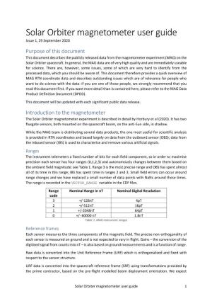 Solar Orbiter Magnetometer User Guide Issue 1, 29 September 2020