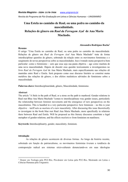 Uma Estela No Caminho De Raul, Ou Uma Pedra No Caminho Da Masculinidade. Relações De Gênero Em Raul Da Ferrugem Azul De Ana Maria Machado