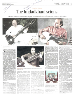 The Imdadkhani Scions the Three Renowned Musician-Sons of Ustad Imrat Khan Will Present the Gharana's Features at NCPA Today