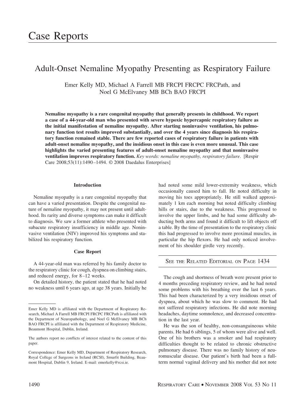 Adult-Onset Nemaline Myopathy Presenting As Respiratory Failure