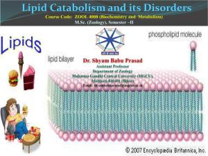 Lipid Catabolism and Its Disorders Course Code: ZOOL 4008 (Biochemistry and Metabolism) M.Sc