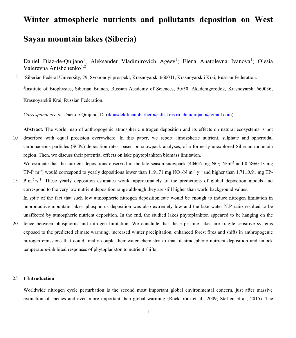 Winter Atmospheric Nutrients and Pollutants Deposition on West