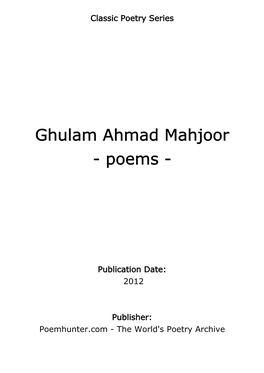 Ghulam Ahmad Mahjoor - Poems