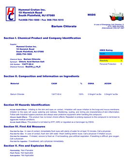 Barium Chlorate (U.S.) (800)-424-9300 DATA Sheet (International) (703)-527-3887