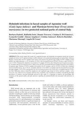 Helminth Infections in Faecal Samples of Apennine Wolf (Canis Lupus