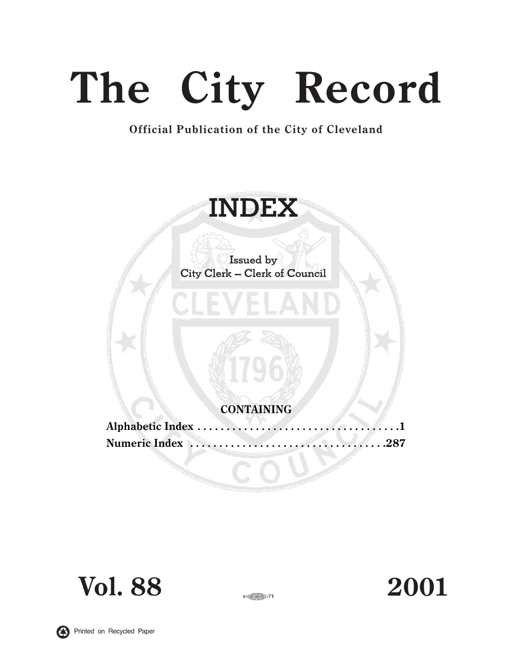 City Record Index Annual 2001