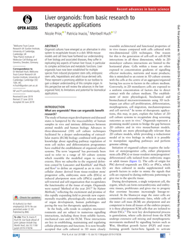 Liver Organoids: from Basic Research to Therapeutic Applications