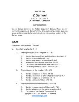 Notes on 2 Samuel 202 1 Edition Dr
