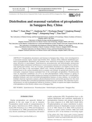 Distribution and Seasonal Variation of Picoplankton in Sanggou Bay, China