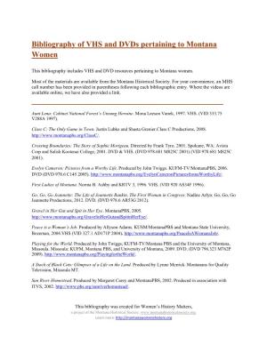 Bibliography of VHS and Dvds Pertaining to Montana Women