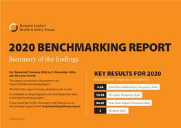 2020 BENCHMARKING REPORT Summary of the Findings