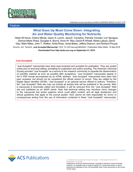 What Goes up Must Come Down: Integrating Air and Water Quality Monitoring for Nutrients Helen M Amos, Chelcy Miniat, Jason A