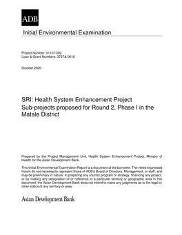 Health System Enhancement Project: Matale District Round 2, Phase I