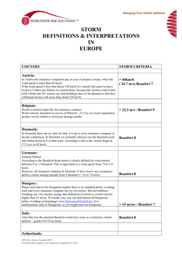 Storm Definitions & Interpretations in Europe