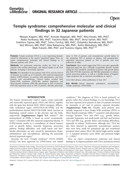 Temple Syndrome: Comprehensive Molecular and Clinical Findings in 32 Japanese Patients