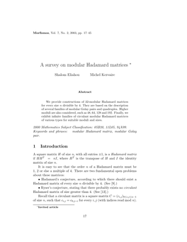 A Survey on Modular Hadamard Matrices ∗