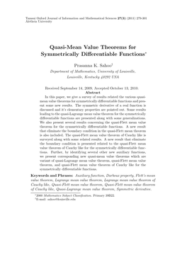 Quasi-Mean Value Theorems for Symmetrically Differentiable Functions