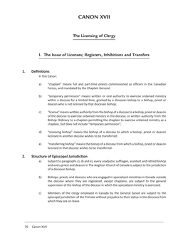Canon XVII the Licensing of Clergy