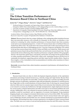 The Urban Transition Performance of Resource-Based Cities in Northeast China