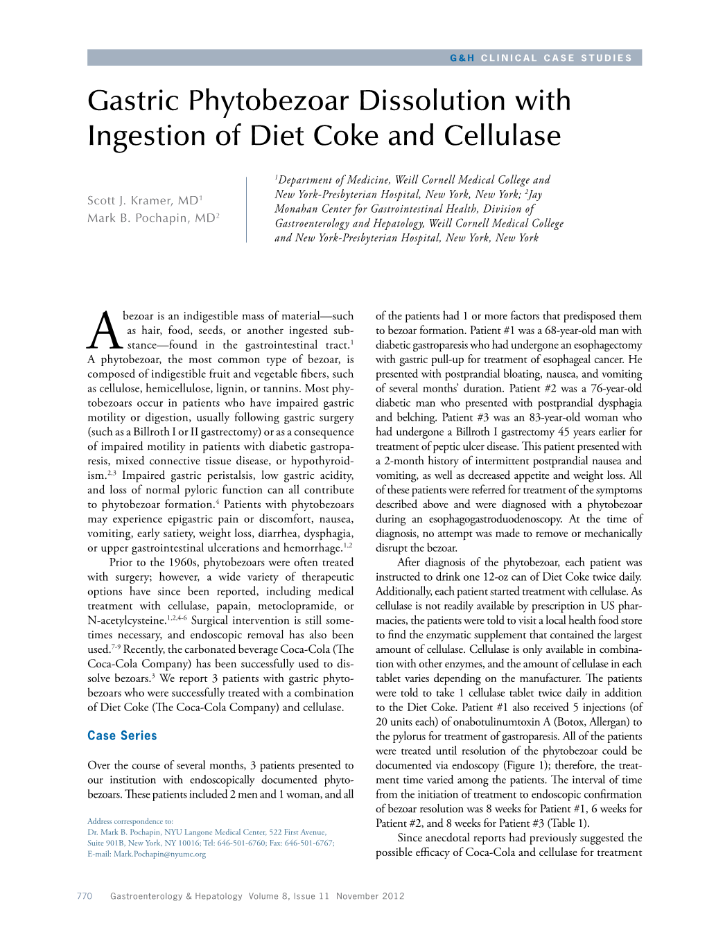 Gastric Phytobezoar Dissolution with Ingestion of Diet Coke and Cellulase