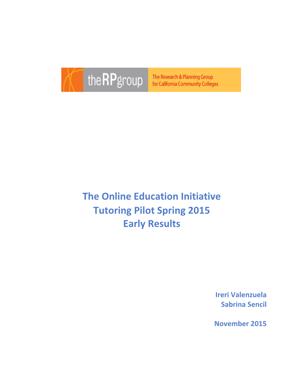 OEI Tutoring Pilot Spring 2015 Early Results