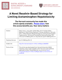 A Novel Resolvin-Based Strategy for Limiting Acetaminophen Hepatotoxicity