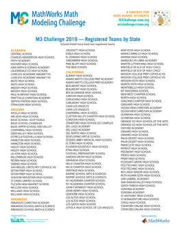 M3 Challenge 2019 — Registered Teams by State Schools Listed Twice Have Two Registered Teams