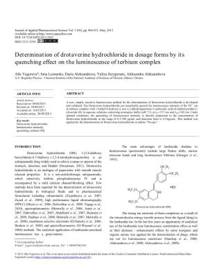 Determination of Drotaverine Hydrochloride in Dosage Forms by Its Quenching Effect on the Luminescence of Terbium Complex