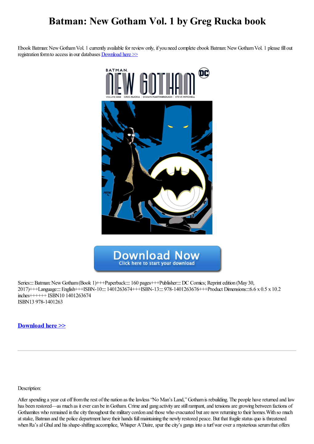 Batman: New Gotham Vol. 1 by Greg Rucka Book