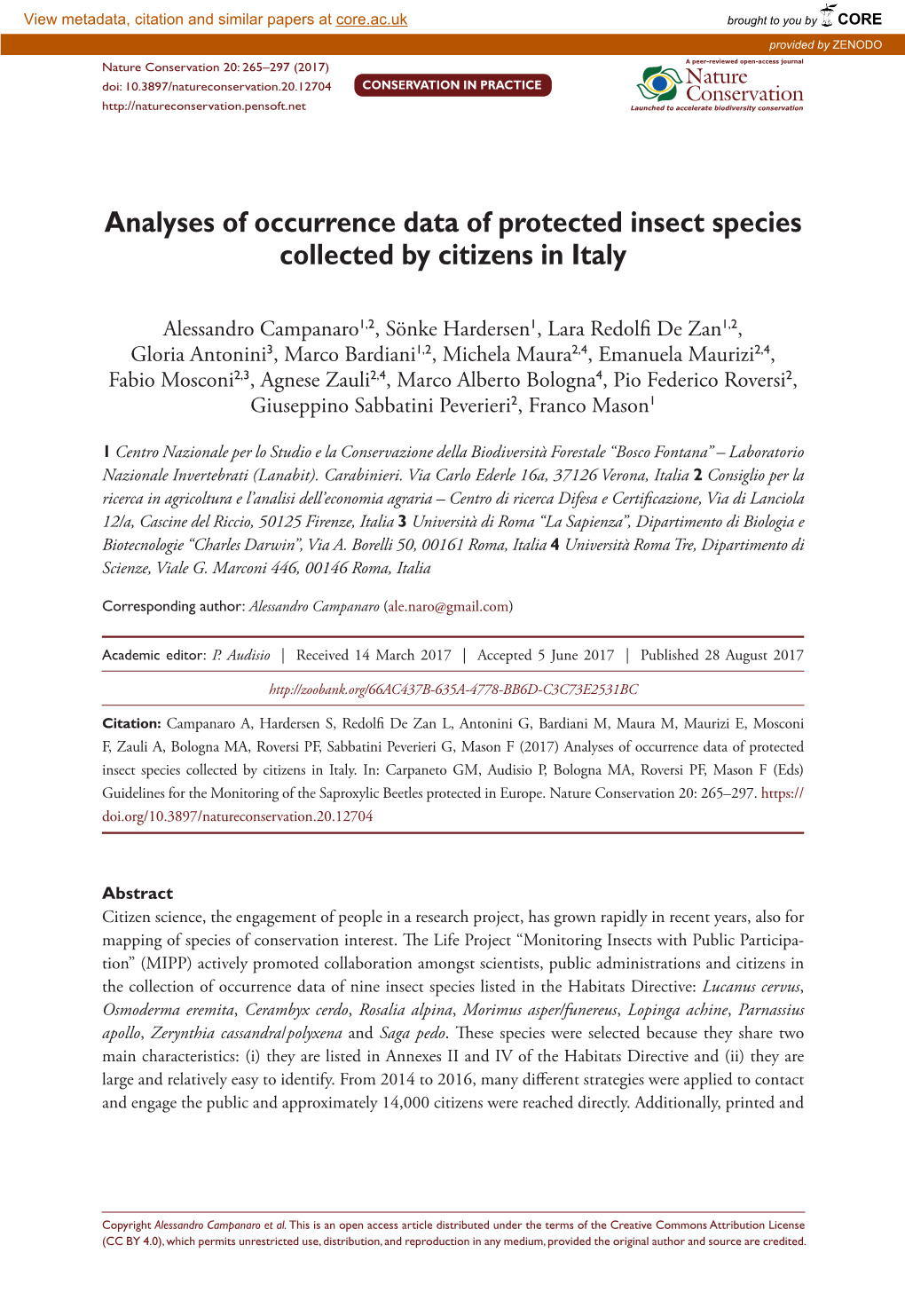 Analyses of Occurrence Data of Protected Insect Species Collected by Citizens in Italy