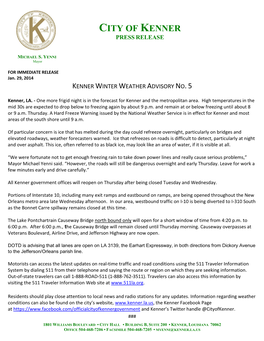 City of Kenner Press Release